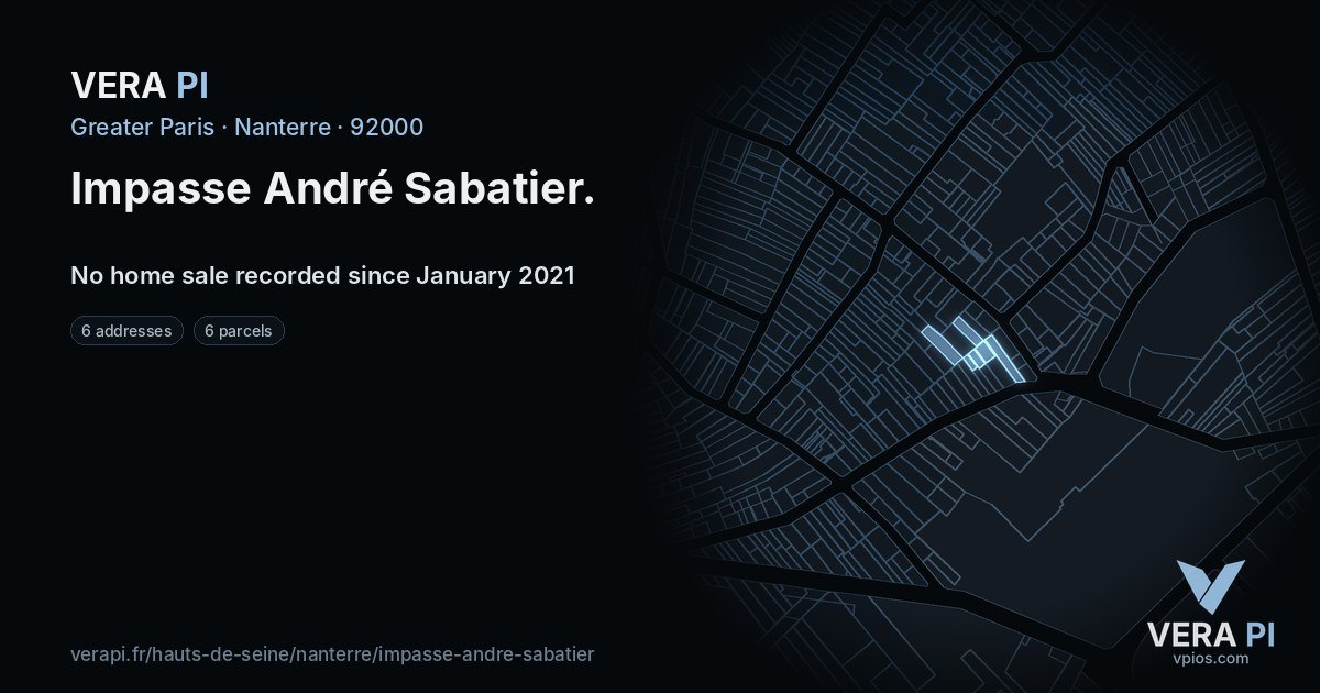 Impasse André Sabatier, Nanterre at night – every parcel coloured by the prices around it, the street's own parcels lit