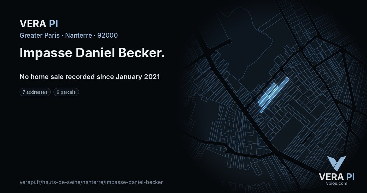 Impasse Daniel Becker, Nanterre at night – every parcel coloured by the prices around it, the street's own parcels lit