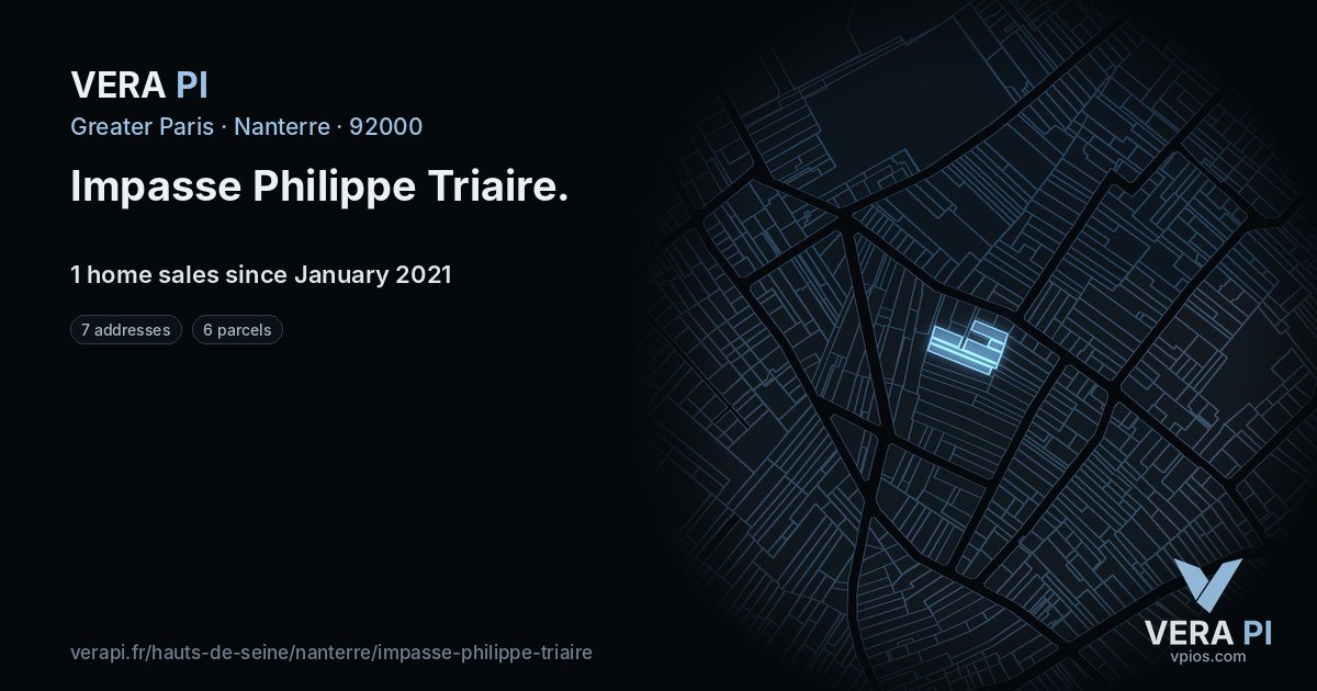 Impasse Philippe Triaire, Nanterre at night – every parcel coloured by the prices around it, the street's own parcels lit
