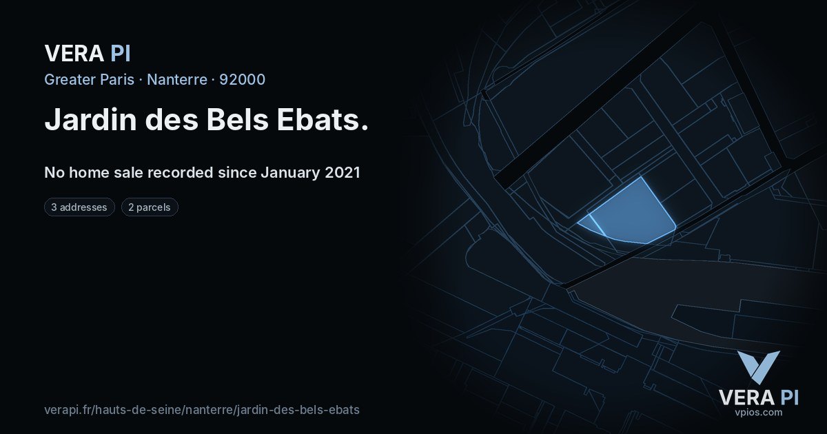 Jardin des Bels Ebats, Nanterre at night – every parcel coloured by the prices around it, the street's own parcels lit