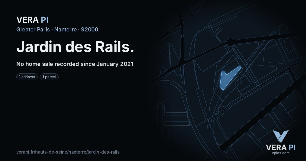 Jardin des Rails, Nanterre at night – every parcel coloured by the prices around it, the street's own parcels lit
