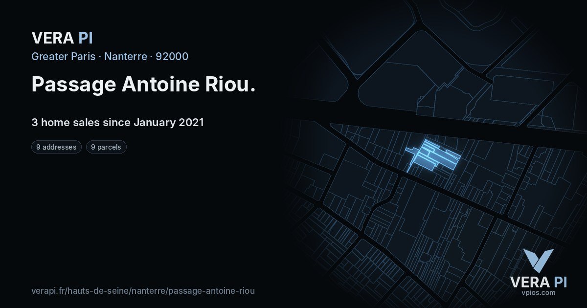 Passage Antoine Riou, Nanterre at night – every parcel coloured by the prices around it, the street's own parcels lit