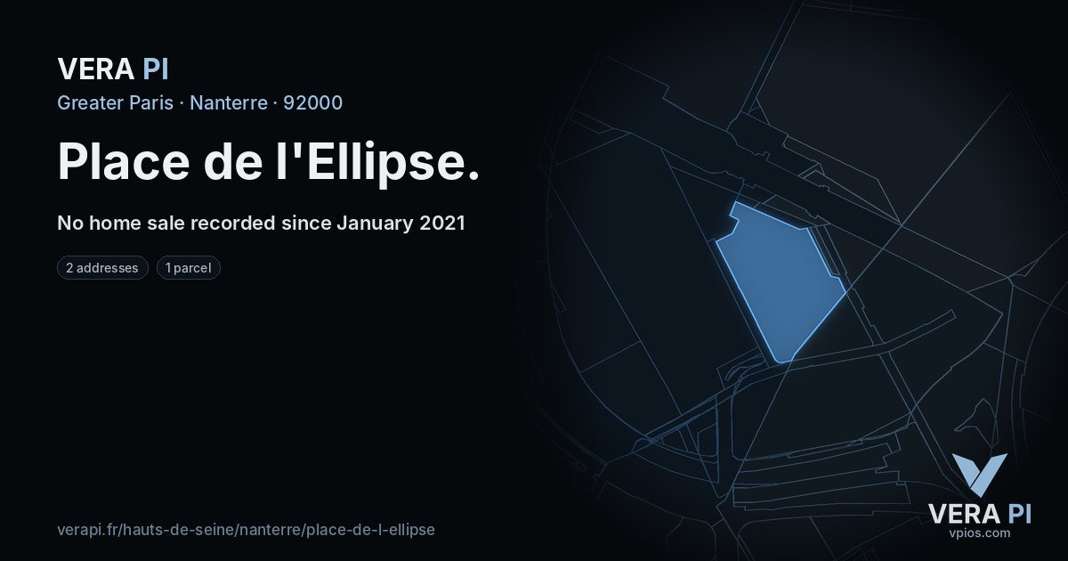 Place de l'Ellipse, Nanterre at night – every parcel coloured by the prices around it, the street's own parcels lit