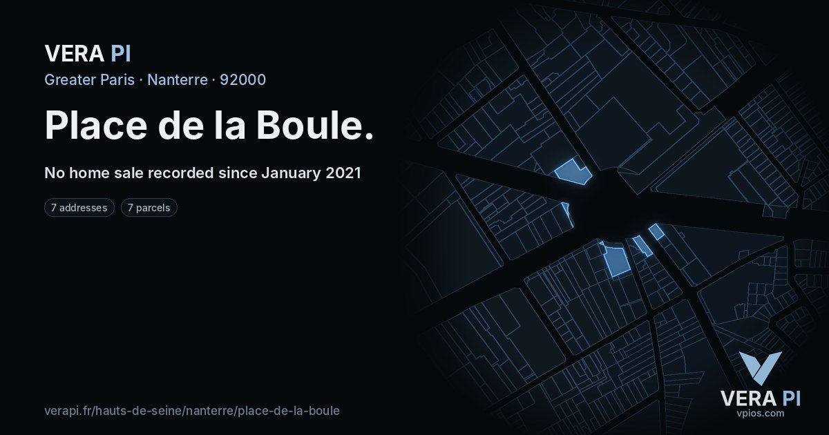 Place de la Boule, Nanterre at night – every parcel coloured by the prices around it, the street's own parcels lit