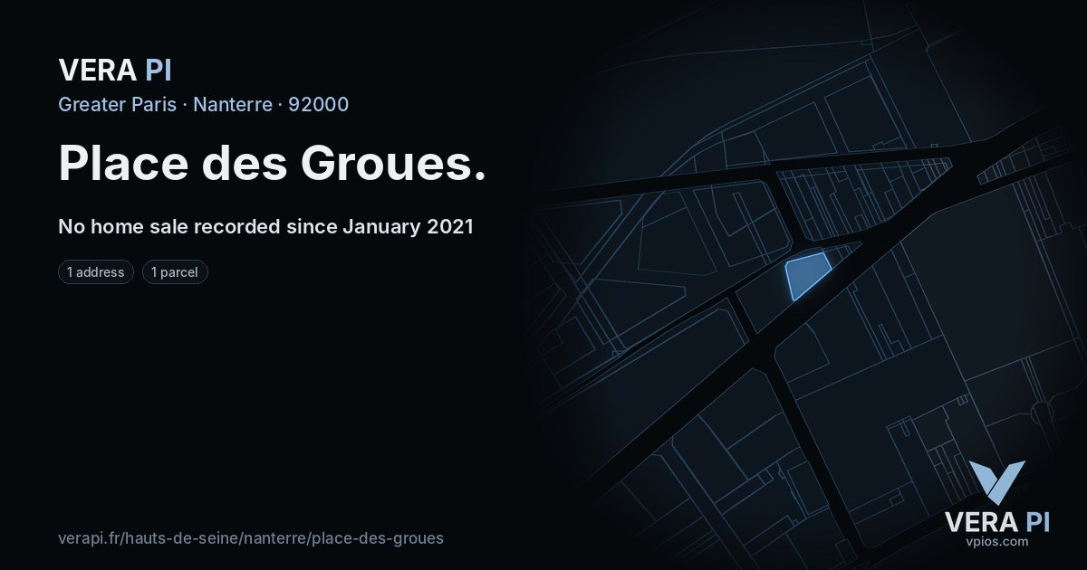 Place des Groues, Nanterre at night – every parcel coloured by the prices around it, the street's own parcels lit