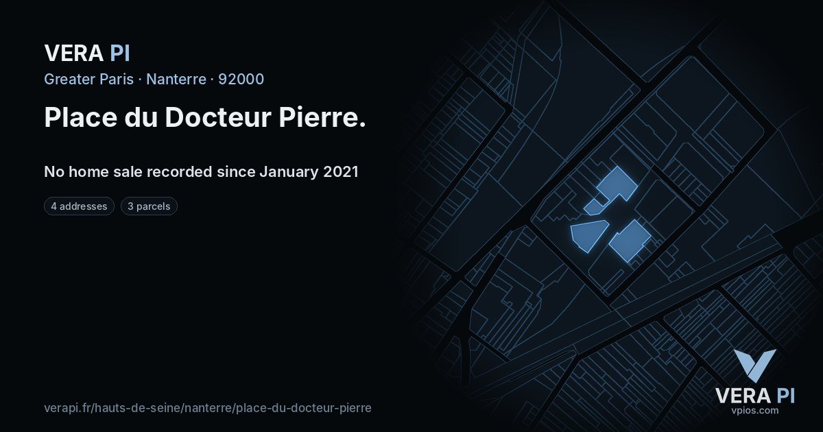 Place du Docteur Pierre, Nanterre at night – every parcel coloured by the prices around it, the street's own parcels lit