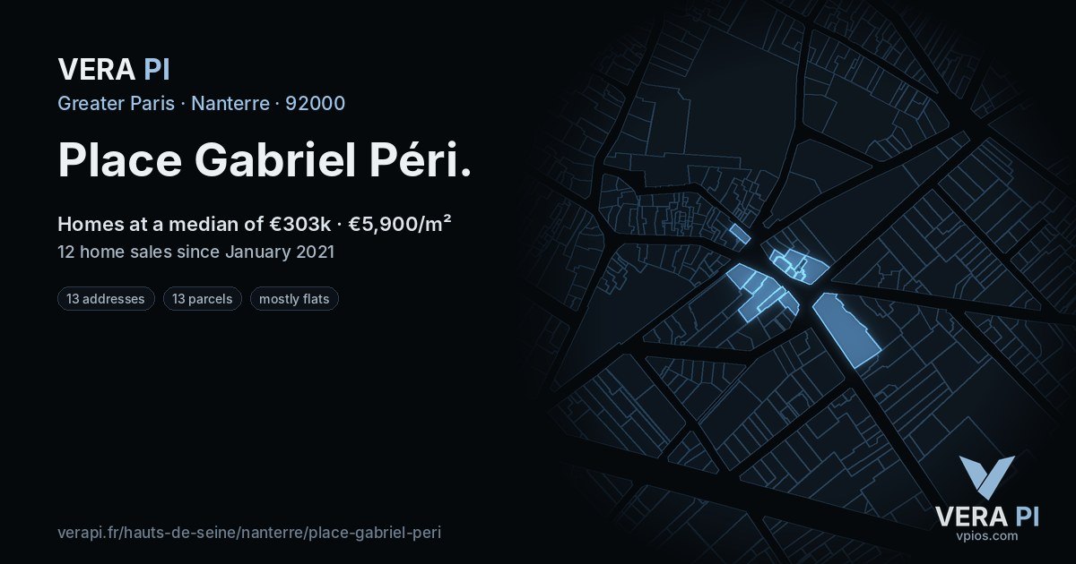 Place Gabriel Péri, Nanterre at night – every parcel coloured by the prices around it, the street's own parcels lit