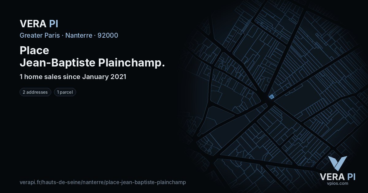 Place Jean-Baptiste Plainchamp, Nanterre at night – every parcel coloured by the prices around it, the street's own parcels lit
