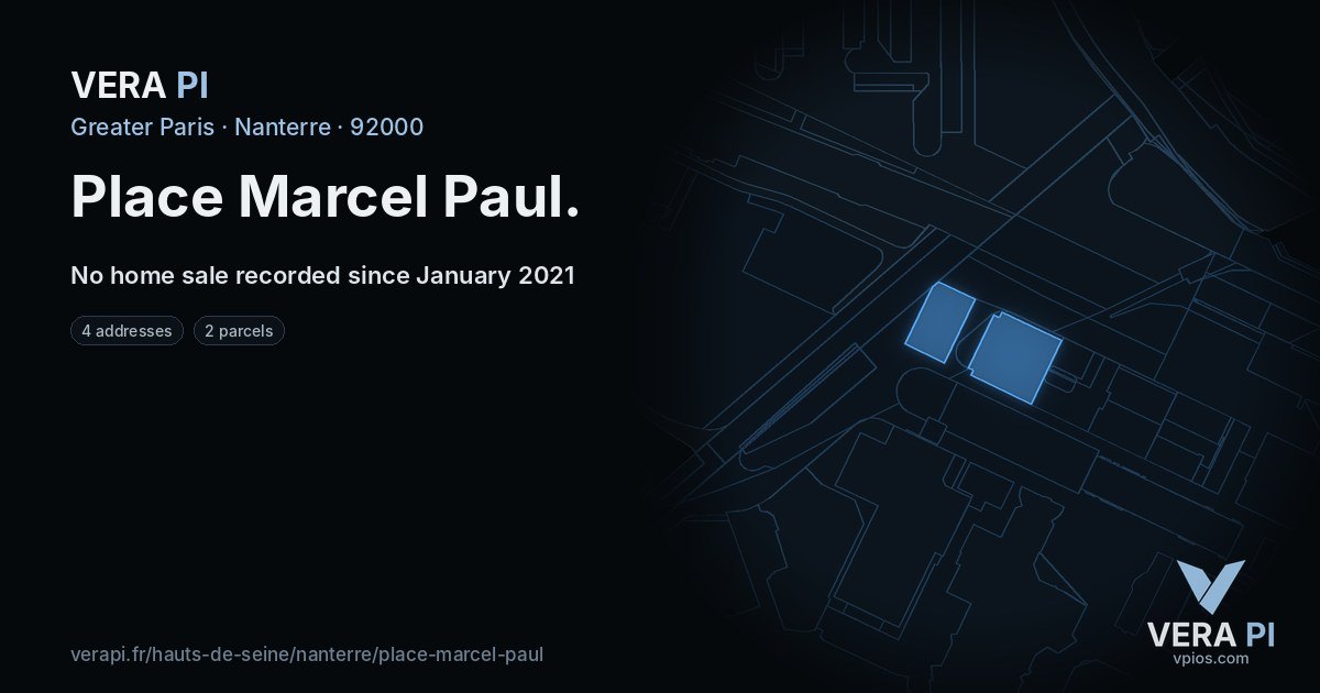 Place Marcel Paul, Nanterre at night – every parcel coloured by the prices around it, the street's own parcels lit
