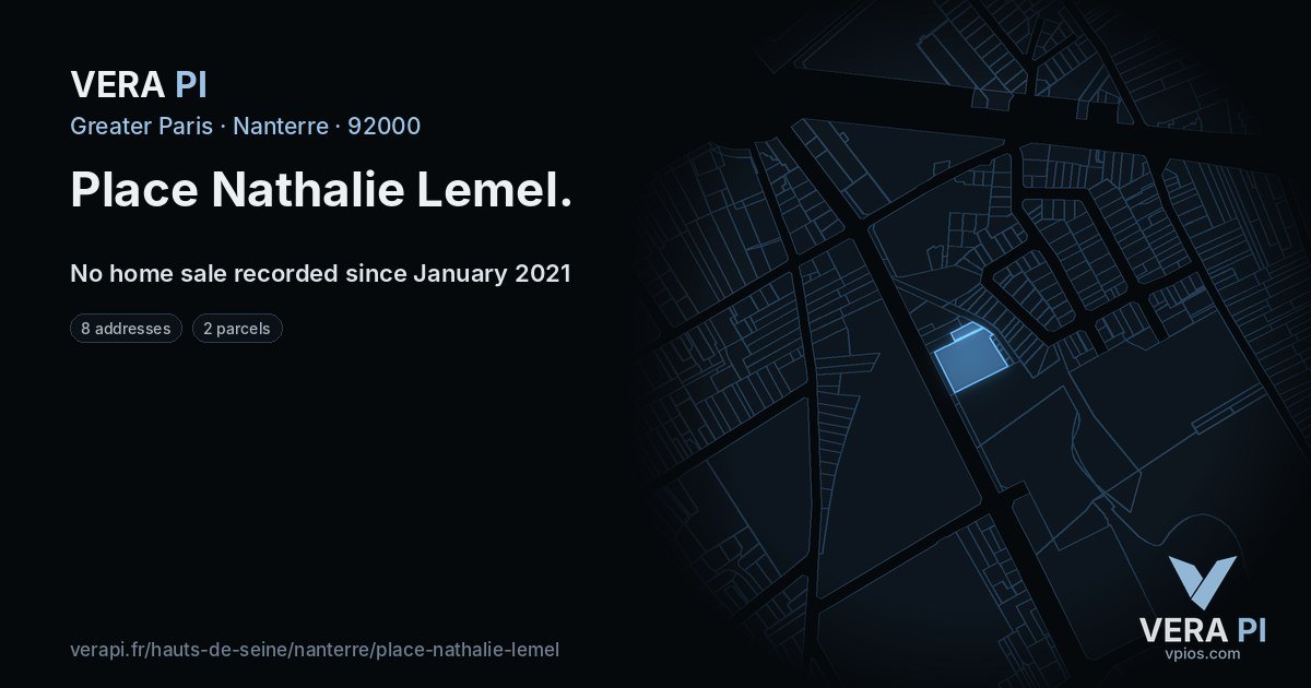 Place Nathalie Lemel, Nanterre at night – every parcel coloured by the prices around it, the street's own parcels lit