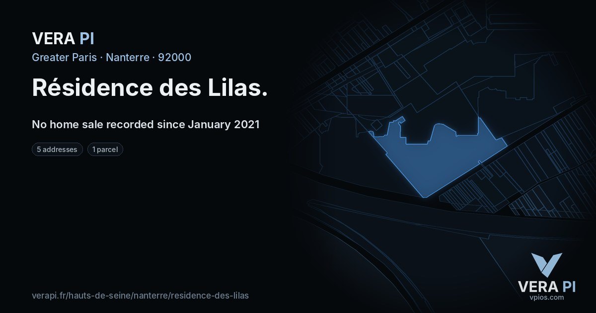 Résidence des Lilas, Nanterre at night – every parcel coloured by the prices around it, the street's own parcels lit