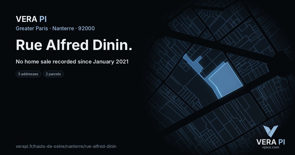 Rue Alfred Dinin, Nanterre at night – every parcel coloured by the prices around it, the street's own parcels lit