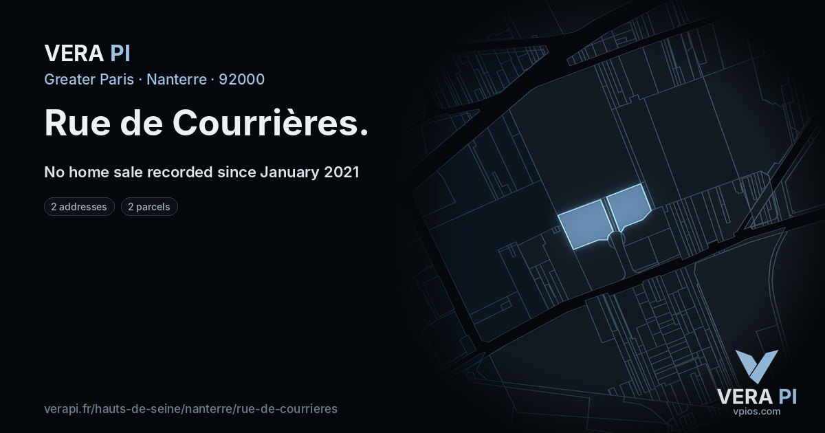 Rue de Courrières, Nanterre at night – every parcel coloured by the prices around it, the street's own parcels lit