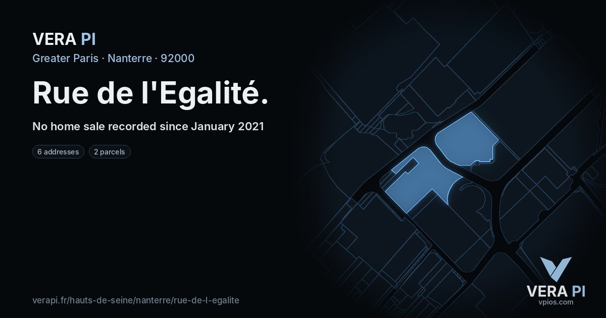 Rue de l'Egalité, Nanterre at night – every parcel coloured by the prices around it, the street's own parcels lit