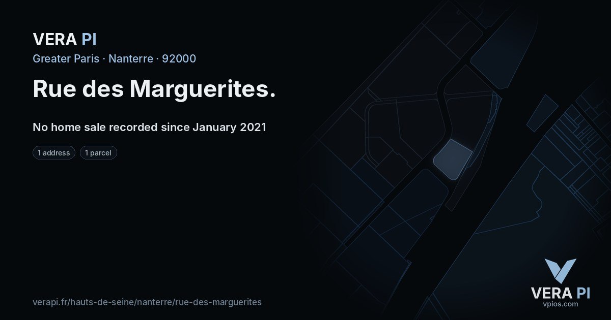Rue des Marguerites, Nanterre at night – every parcel coloured by the prices around it, the street's own parcels lit