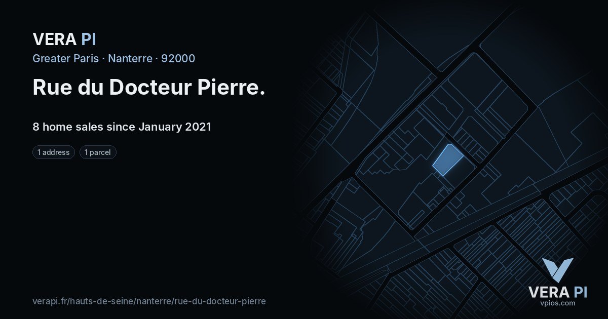 Rue du Docteur Pierre, Nanterre at night – every parcel coloured by the prices around it, the street's own parcels lit