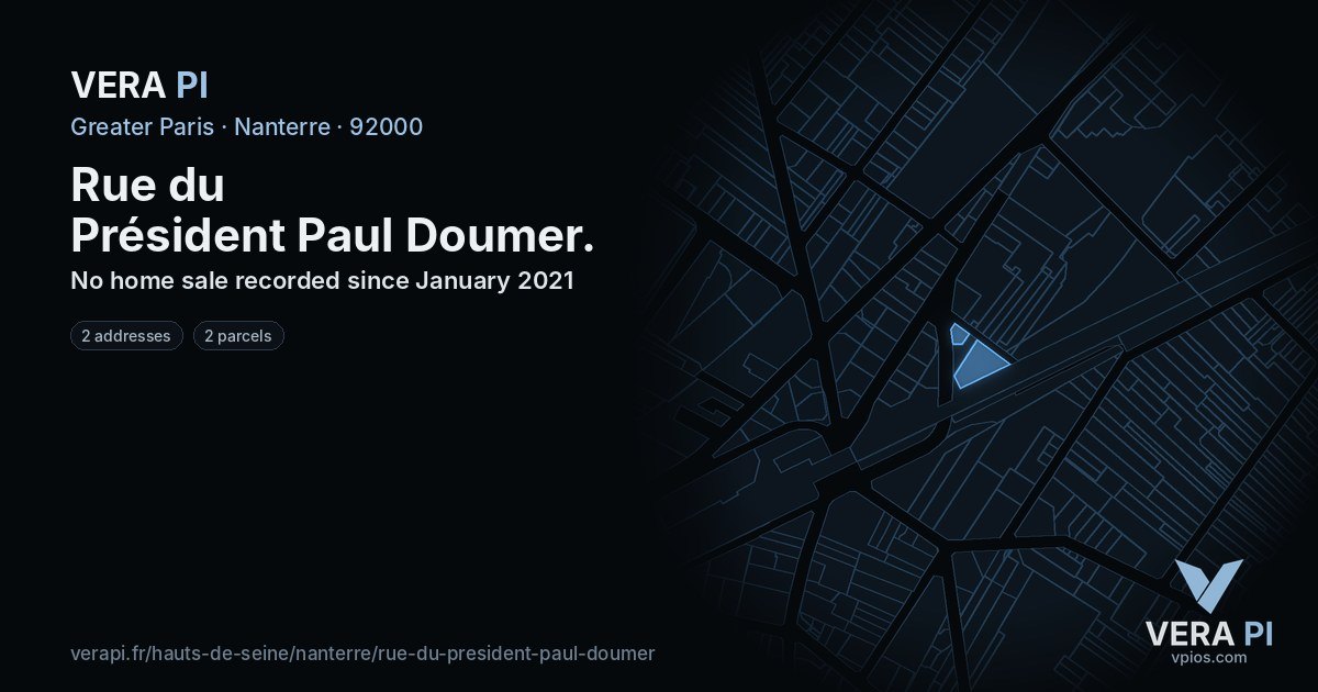 Rue du Président Paul Doumer, Nanterre at night – every parcel coloured by the prices around it, the street's own parcels lit