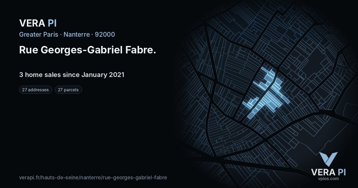 Rue Georges-Gabriel Fabre, Nanterre at night – every parcel coloured by the prices around it, the street's own parcels lit