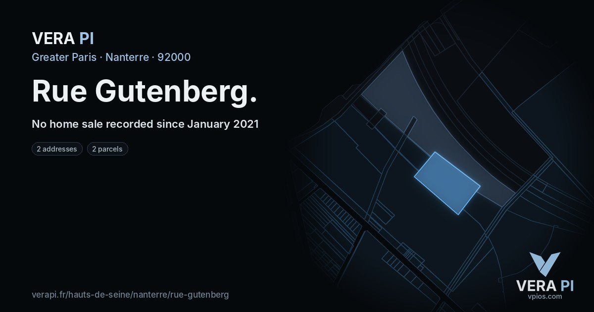 Rue Gutenberg, Nanterre at night – every parcel coloured by the prices around it, the street's own parcels lit