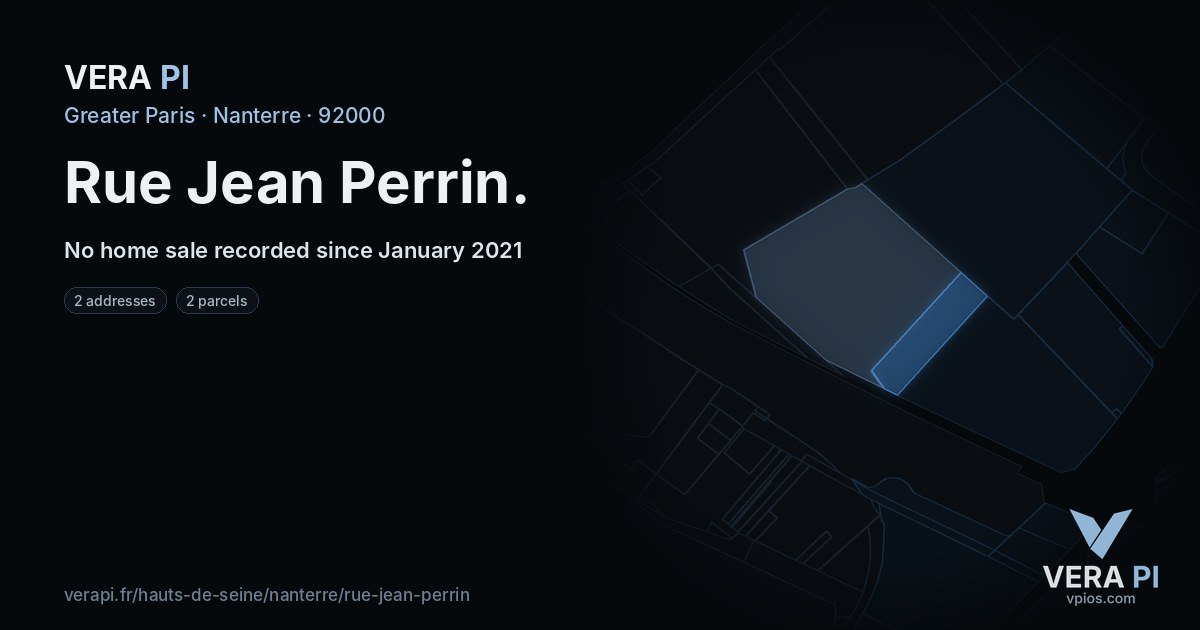 Rue Jean Perrin, Nanterre at night – every parcel coloured by the prices around it, the street's own parcels lit