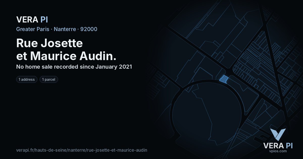 Rue Josette et Maurice Audin, Nanterre at night – every parcel coloured by the prices around it, the street's own parcels lit