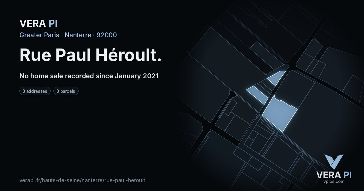 Rue Paul Héroult, Nanterre at night – every parcel coloured by the prices around it, the street's own parcels lit