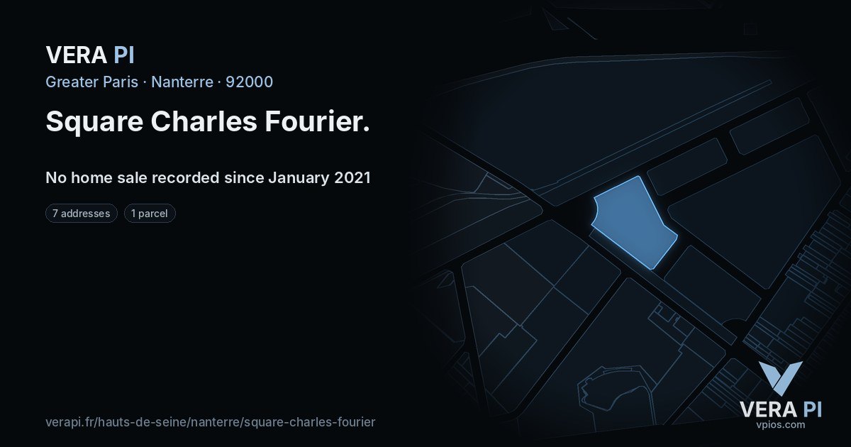 Square Charles Fourier, Nanterre at night – every parcel coloured by the prices around it, the street's own parcels lit