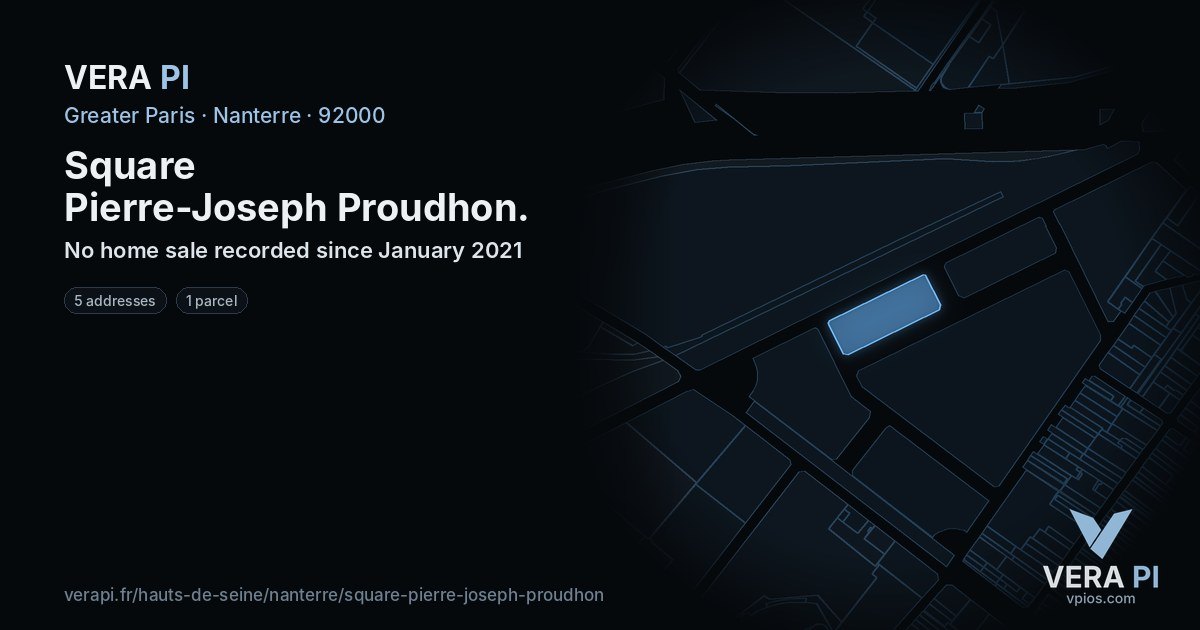 Square Pierre-Joseph Proudhon, Nanterre at night – every parcel coloured by the prices around it, the street's own parcels lit