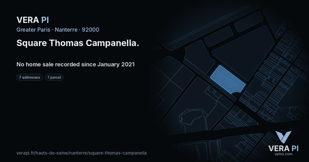 Square Thomas Campanella, Nanterre at night – every parcel coloured by the prices around it, the street's own parcels lit