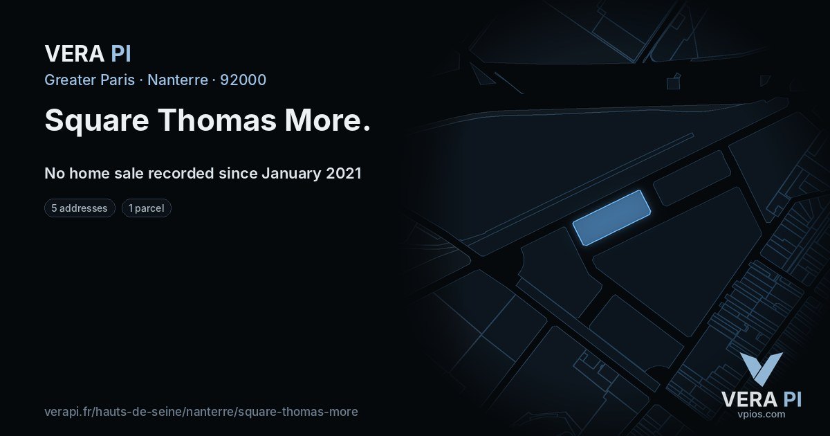 Square Thomas More, Nanterre at night – every parcel coloured by the prices around it, the street's own parcels lit