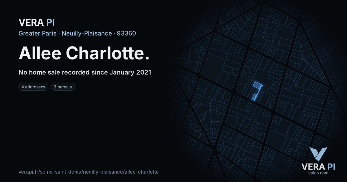 Allee Charlotte, Neuilly-Plaisance at night – every parcel coloured by the prices around it, the street's own parcels lit