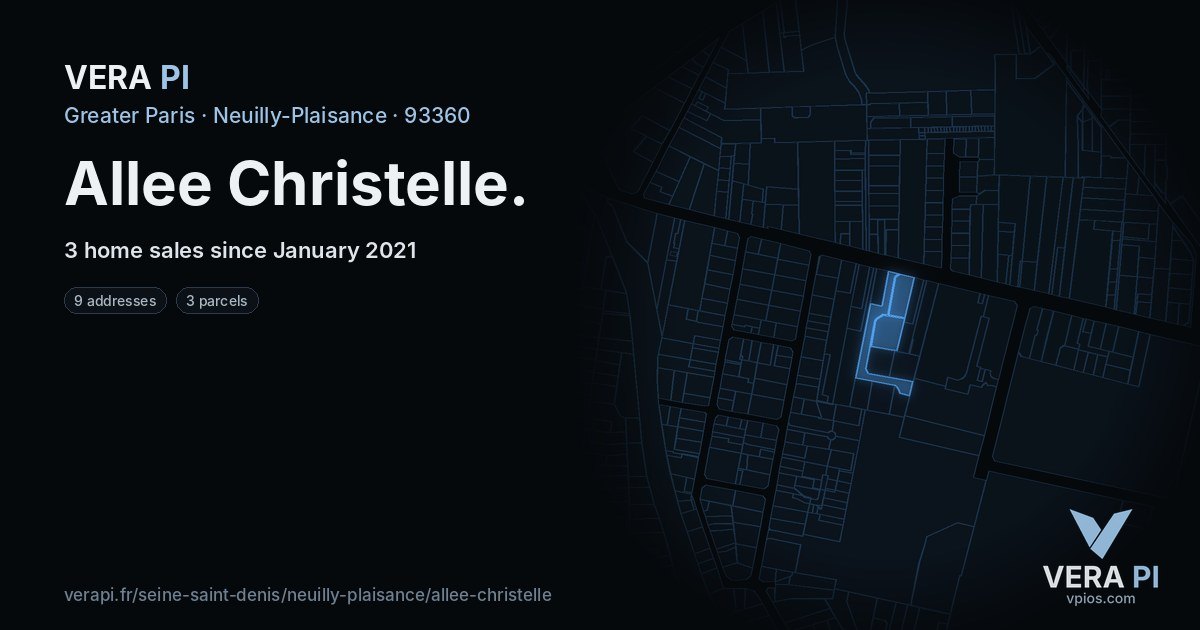 Allee Christelle, Neuilly-Plaisance at night – every parcel coloured by the prices around it, the street's own parcels lit
