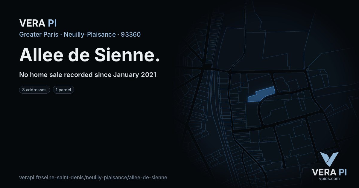 Allee de Sienne, Neuilly-Plaisance at night – every parcel coloured by the prices around it, the street's own parcels lit