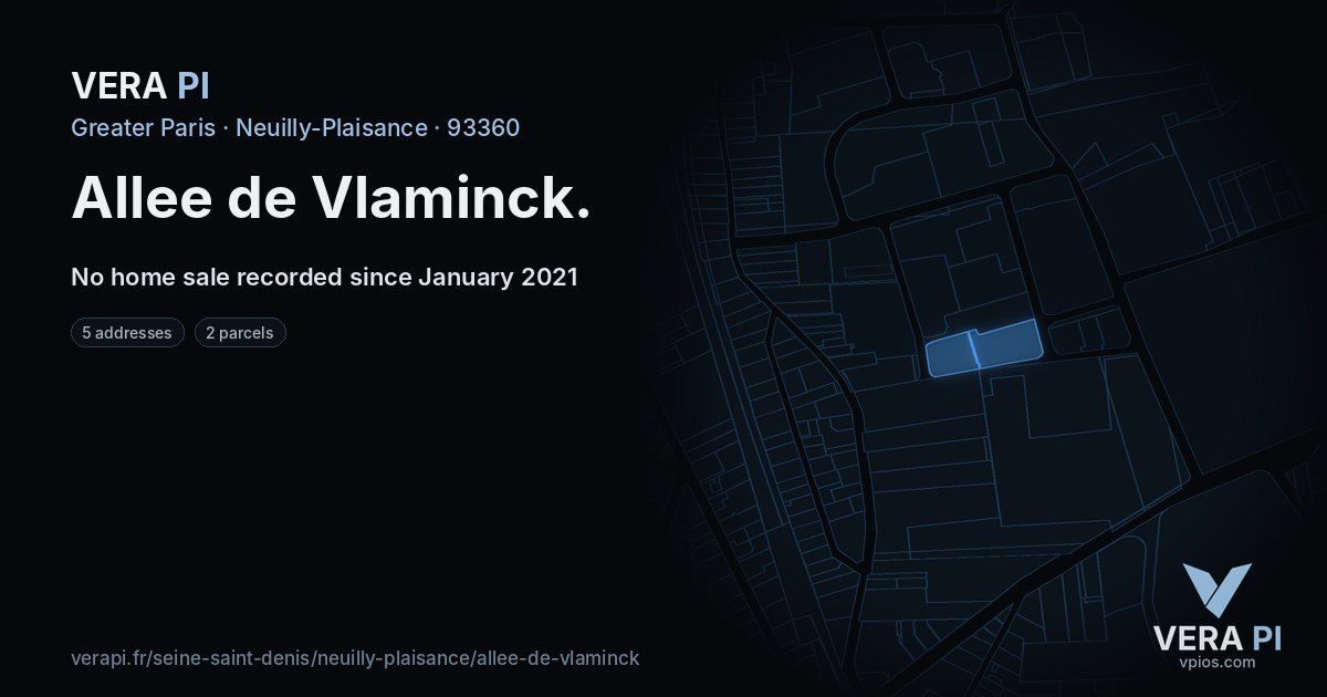 Allee de Vlaminck, Neuilly-Plaisance at night – every parcel coloured by the prices around it, the street's own parcels lit