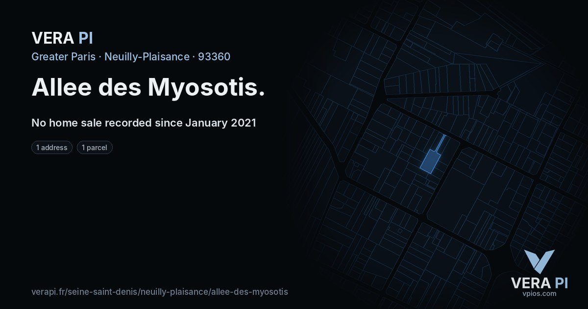 Allee des Myosotis, Neuilly-Plaisance at night – every parcel coloured by the prices around it, the street's own parcels lit