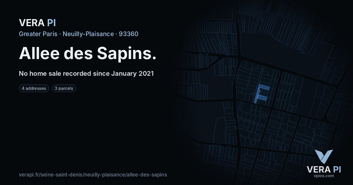 Allee des Sapins, Neuilly-Plaisance at night – every parcel coloured by the prices around it, the street's own parcels lit