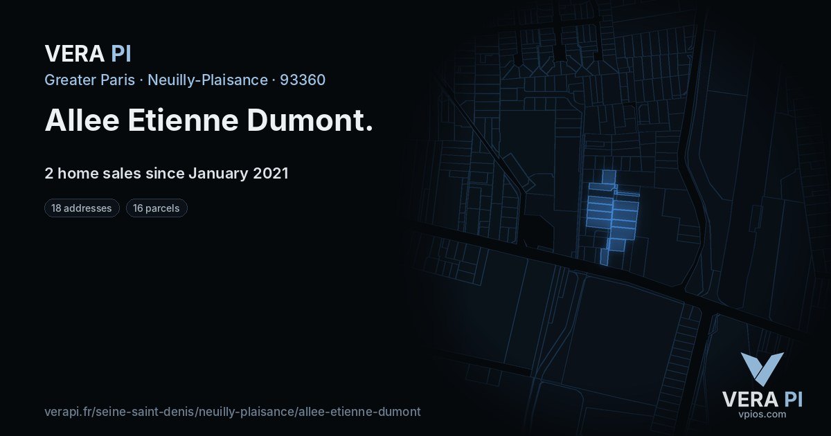 Allee Etienne Dumont, Neuilly-Plaisance at night – every parcel coloured by the prices around it, the street's own parcels lit