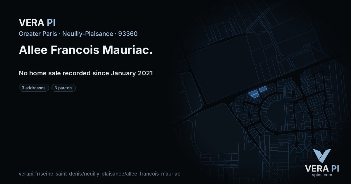 Allee Francois Mauriac, Neuilly-Plaisance at night – every parcel coloured by the prices around it, the street's own parcels lit