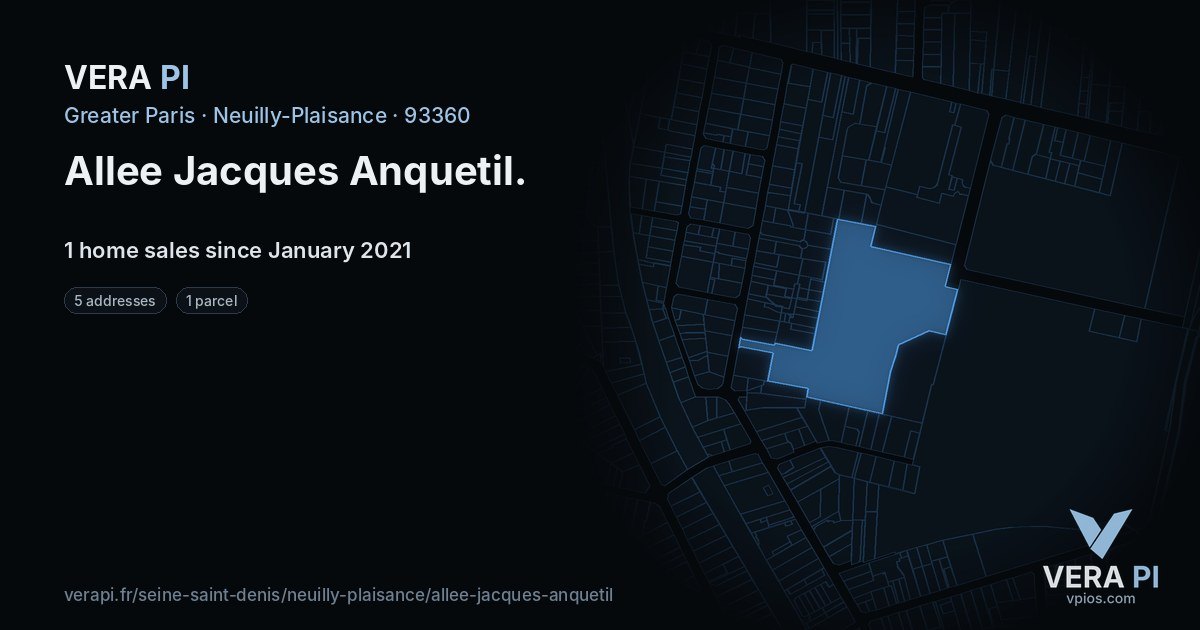 Allee Jacques Anquetil, Neuilly-Plaisance at night – every parcel coloured by the prices around it, the street's own parcels lit