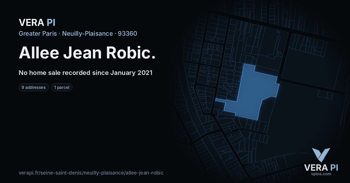 Allee Jean Robic, Neuilly-Plaisance at night – every parcel coloured by the prices around it, the street's own parcels lit
