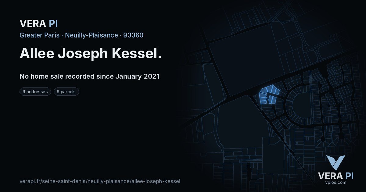 Allee Joseph Kessel, Neuilly-Plaisance at night – every parcel coloured by the prices around it, the street's own parcels lit