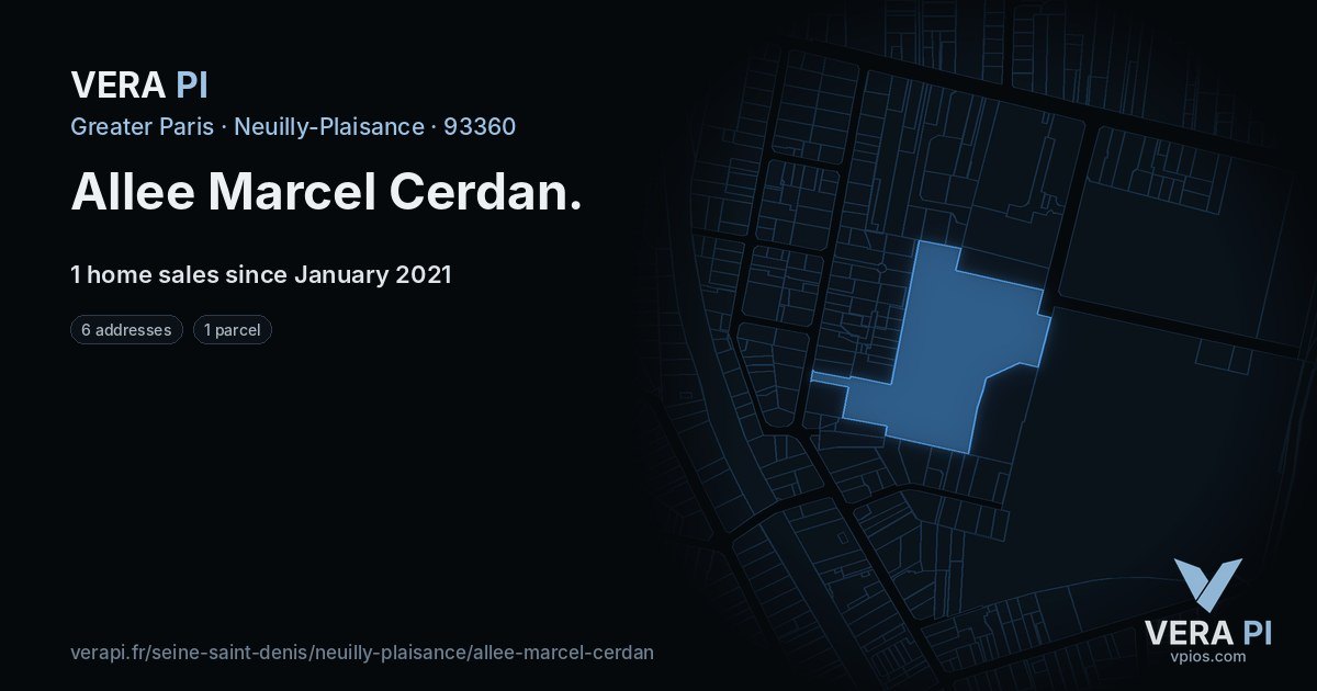 Allee Marcel Cerdan, Neuilly-Plaisance at night – every parcel coloured by the prices around it, the street's own parcels lit