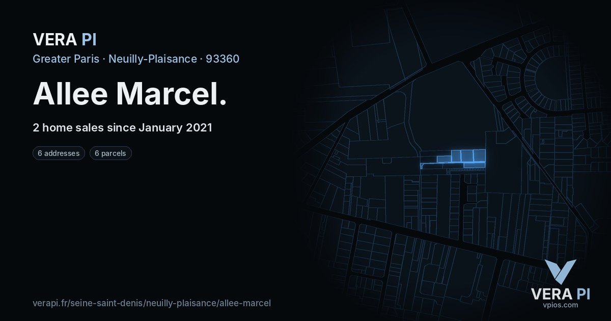 Allee Marcel, Neuilly-Plaisance at night – every parcel coloured by the prices around it, the street's own parcels lit
