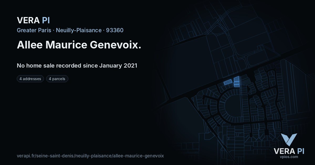 Allee Maurice Genevoix, Neuilly-Plaisance at night – every parcel coloured by the prices around it, the street's own parcels lit