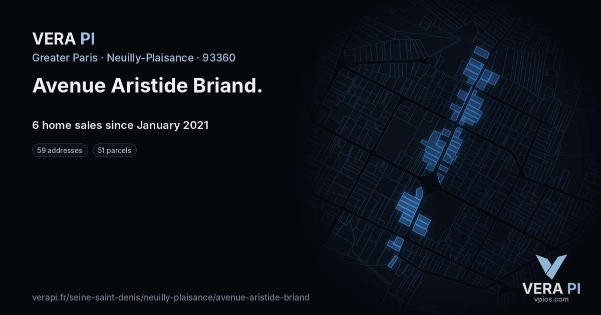 Avenue Aristide Briand, Neuilly-Plaisance at night – every parcel coloured by the prices around it, the street's own parcels lit