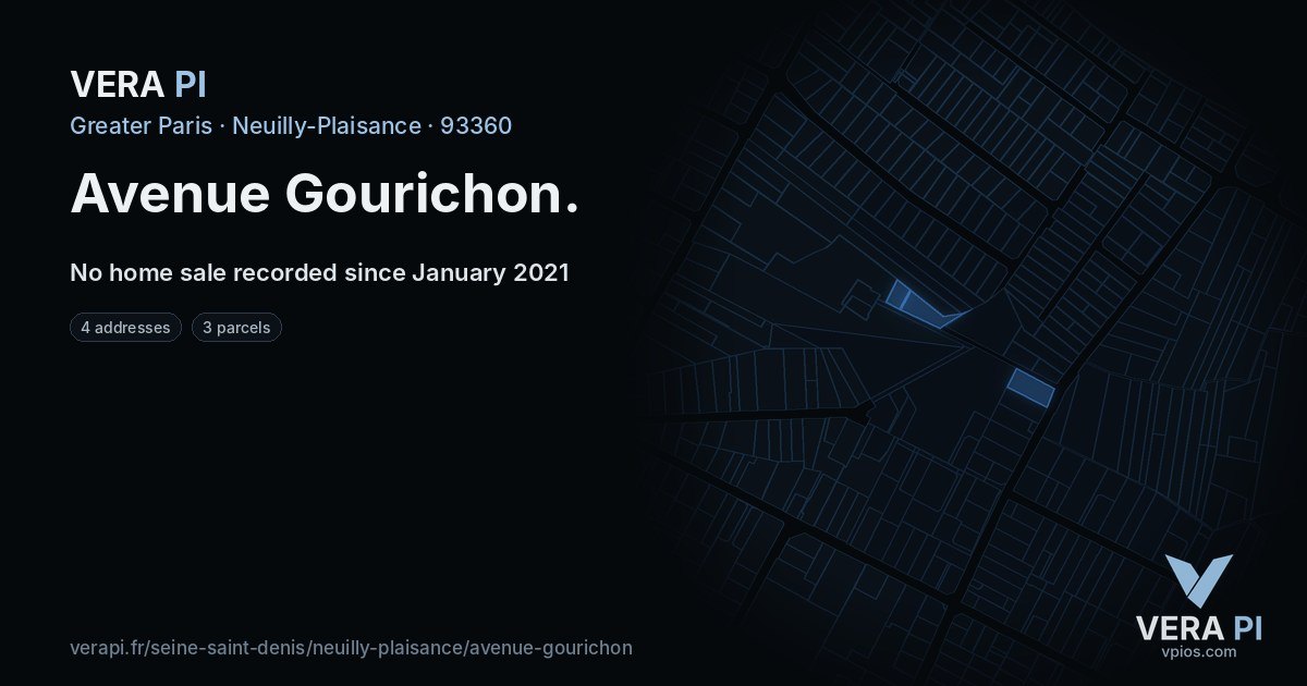 Avenue Gourichon, Neuilly-Plaisance at night – every parcel coloured by the prices around it, the street's own parcels lit