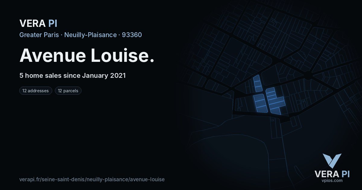 Avenue Louise, Neuilly-Plaisance at night – every parcel coloured by the prices around it, the street's own parcels lit