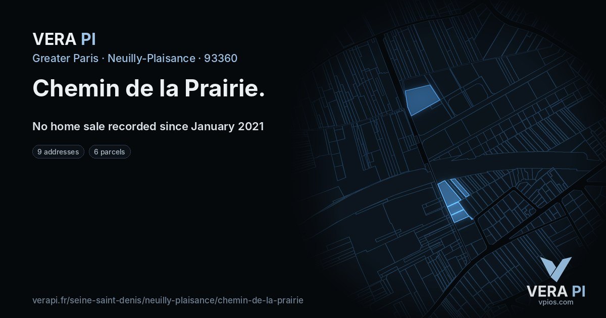 Chemin de la Prairie, Neuilly-Plaisance at night – every parcel coloured by the prices around it, the street's own parcels lit