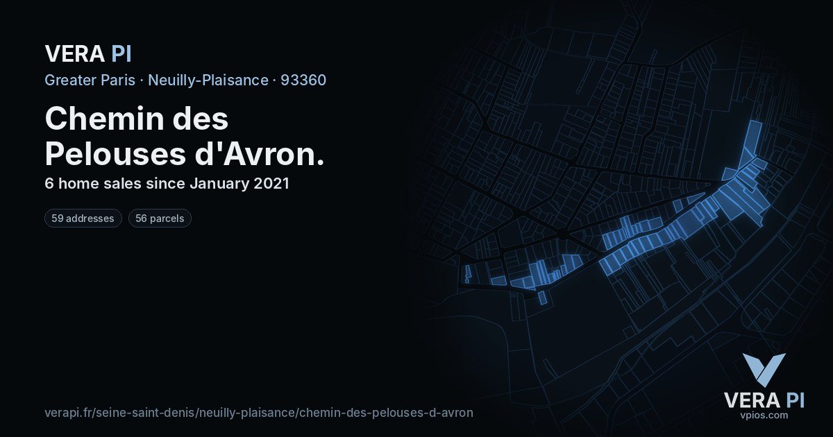Chemin des Pelouses d'Avron, Neuilly-Plaisance at night – every parcel coloured by the prices around it, the street's own parcels lit