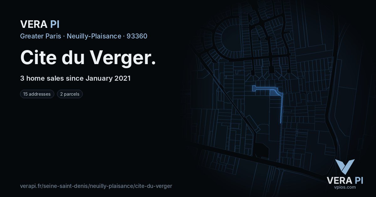 Cite du Verger, Neuilly-Plaisance at night – every parcel coloured by the prices around it, the street's own parcels lit
